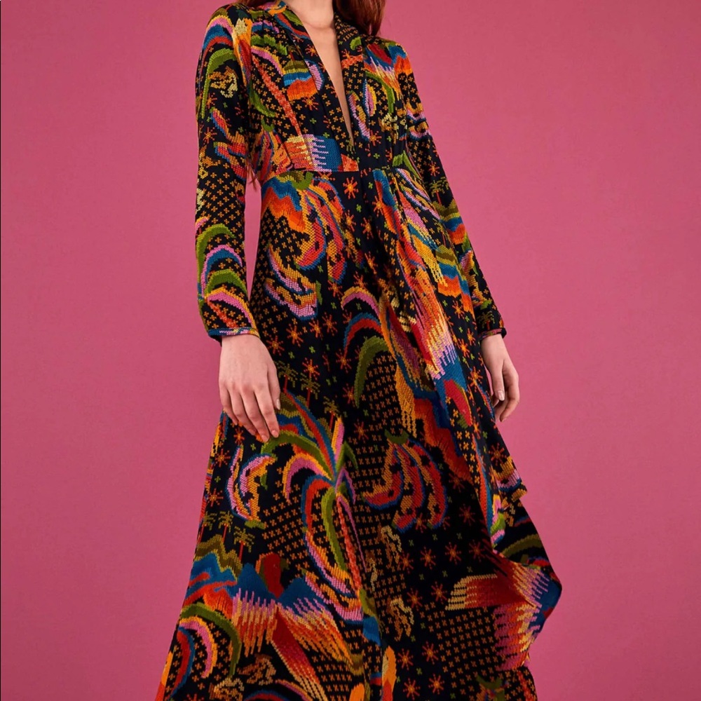 Farm Rio Black Multicolored Dress